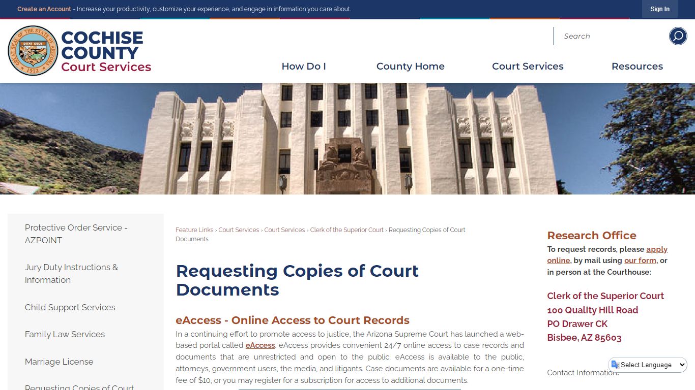 Requesting Copies of Court Documents | Cochise County, AZ